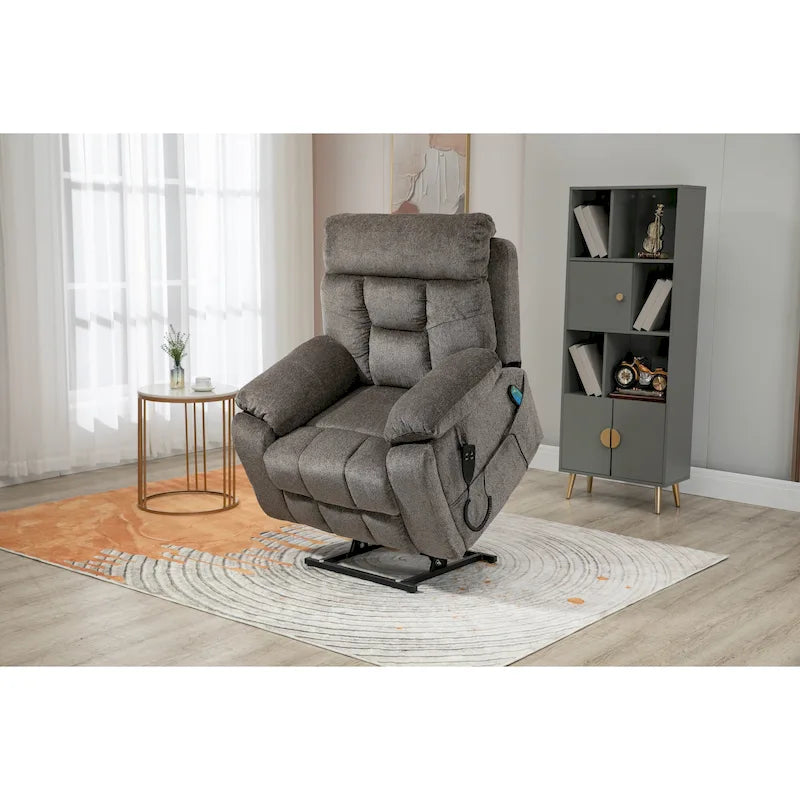 Gray Chenille Oversized Power Lift Recliner Chair with Massage and Heating