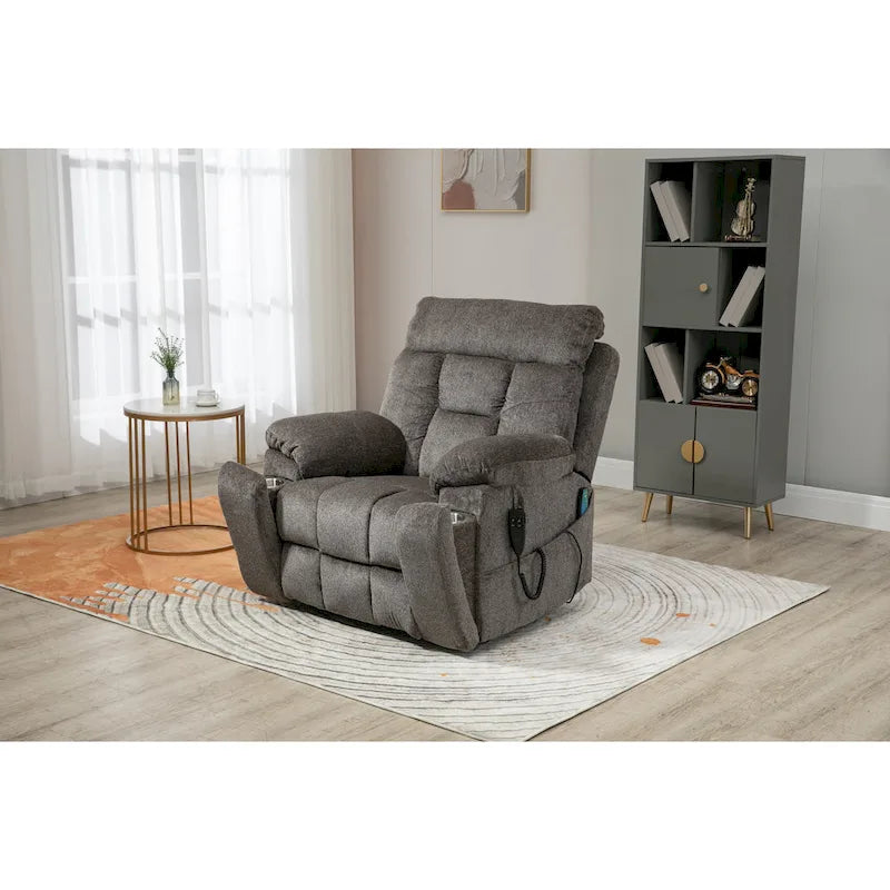 Gray Chenille Oversized Power Lift Recliner Chair with Massage and Heating