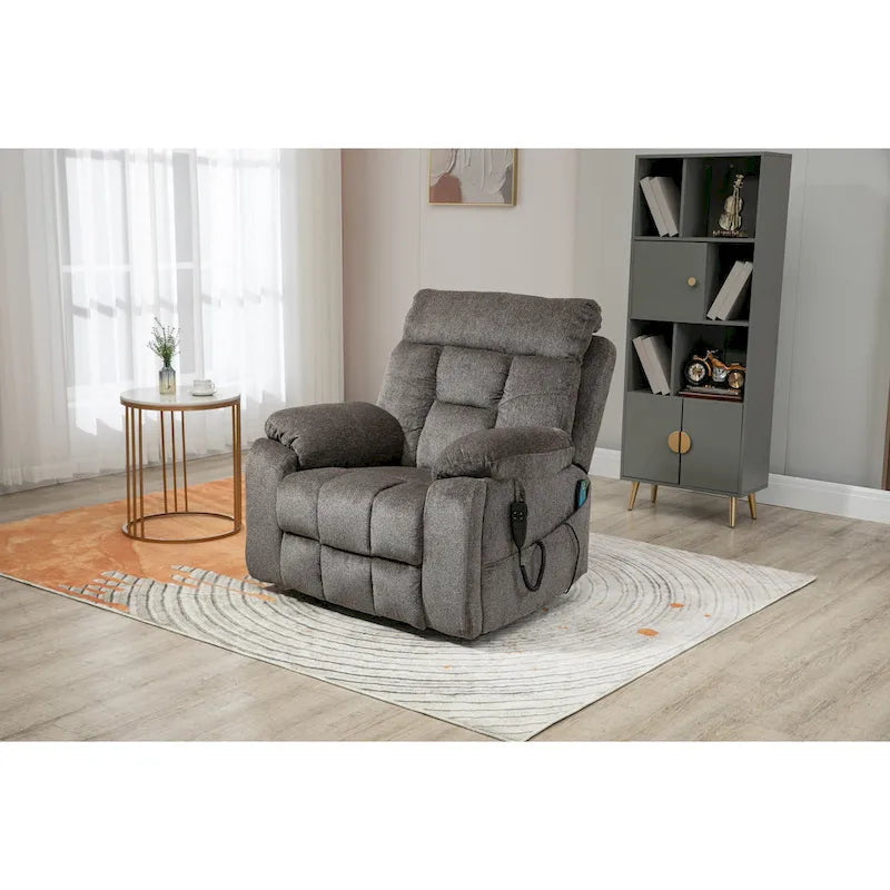 Gray Chenille Oversized Power Lift Recliner Chair with Massage and Heating