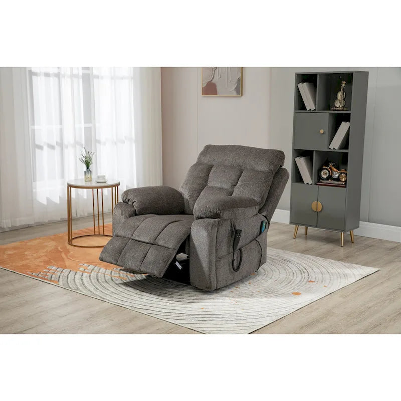 Gray Chenille Oversized Power Lift Recliner Chair with Massage and Heating