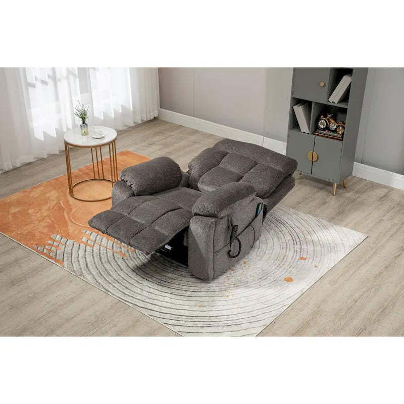 Gray Chenille Oversized Power Lift Recliner Chair with Massage and Heating