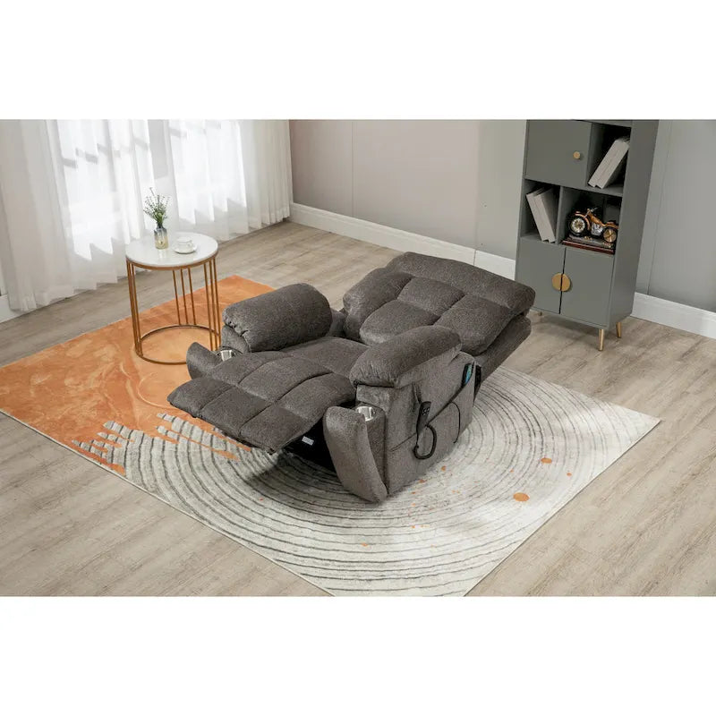 Gray Chenille Oversized Power Lift Recliner Chair with Massage and Heating