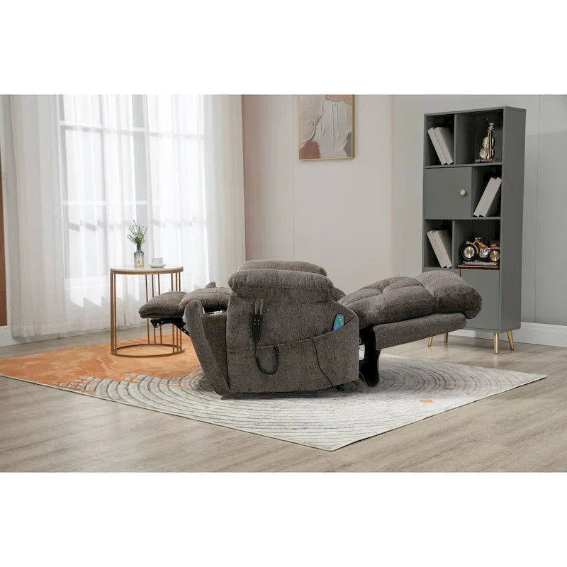 Gray Chenille Oversized Power Lift Recliner Chair with Massage and Heating