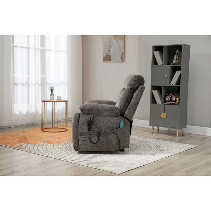 Gray Chenille Oversized Power Lift Recliner Chair with Massage and Heating