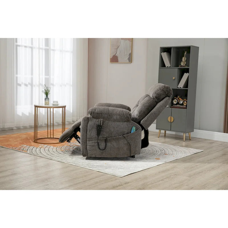 Gray Chenille Oversized Power Lift Recliner Chair with Massage and Heating