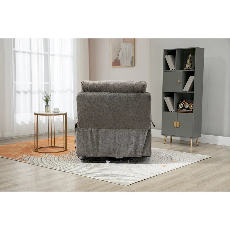 Gray Chenille Oversized Power Lift Recliner Chair with Massage and Heating