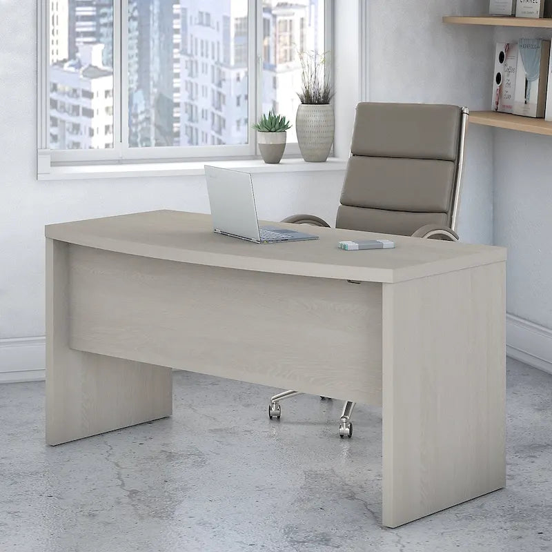 60-Inch Bow Front Office Desk with Thermally Fused Laminate Surface, Pure White