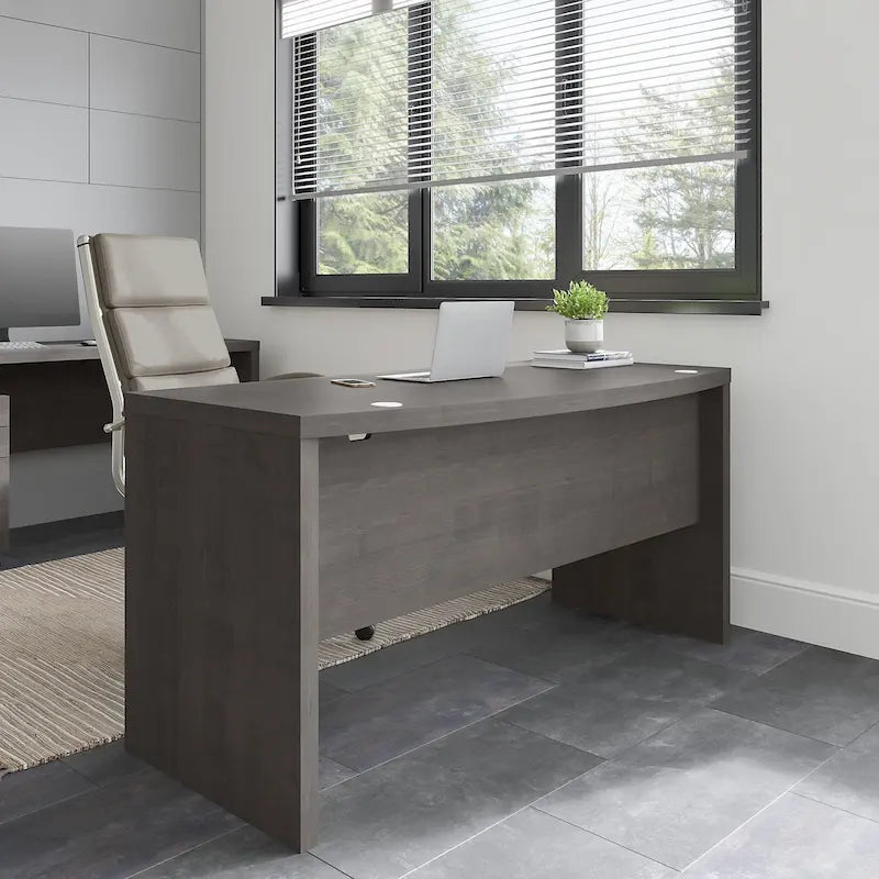 60-Inch Bow Front Office Desk with Thermally Fused Laminate Surface, Pure White