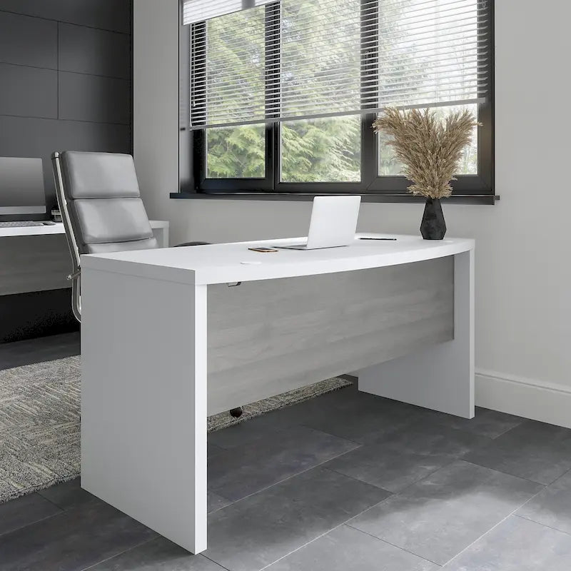 60-Inch Bow Front Office Desk with Thermally Fused Laminate Surface, Pure White