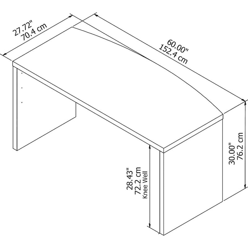 60-Inch Bow Front Office Desk with Thermally Fused Laminate Surface, Pure White