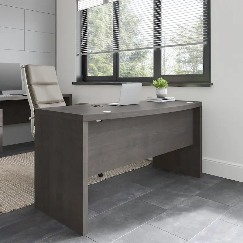 60-Inch Bow Front Office Desk with Thermally Fused Laminate Surface, Pure White