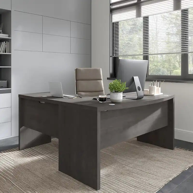 60-Inch Bow Front Office Desk with Thermally Fused Laminate Surface, Pure White