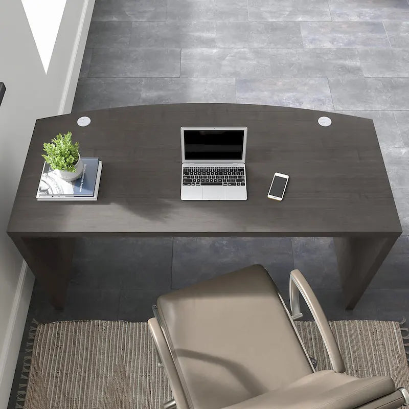 60-Inch Bow Front Office Desk with Thermally Fused Laminate Surface, Pure White