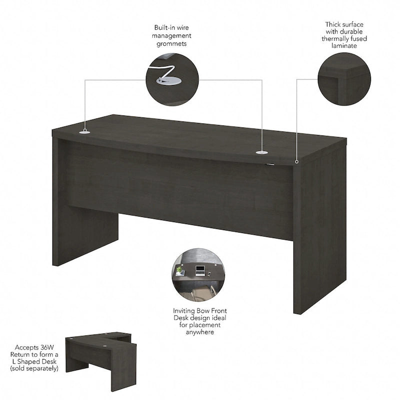 60-Inch Bow Front Office Desk with Thermally Fused Laminate Surface, Pure White