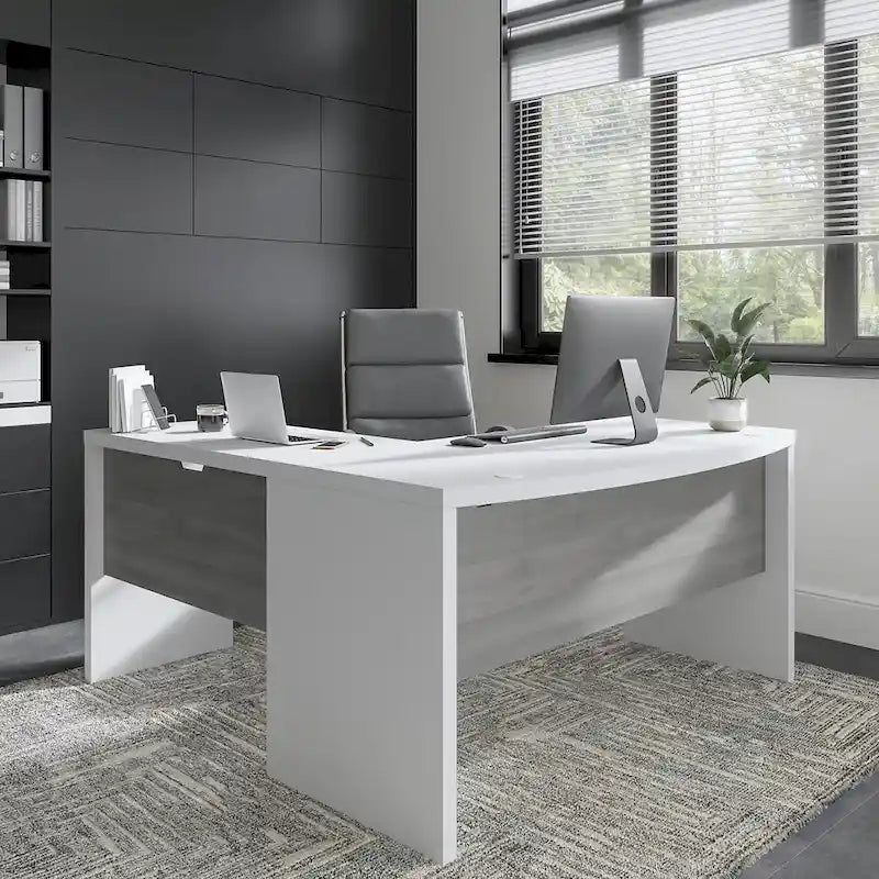 60-Inch Bow Front Office Desk with Thermally Fused Laminate Surface, Pure White