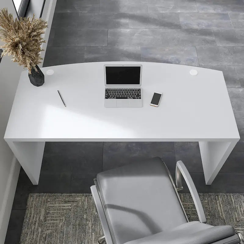 60-Inch Bow Front Office Desk with Thermally Fused Laminate Surface, Pure White