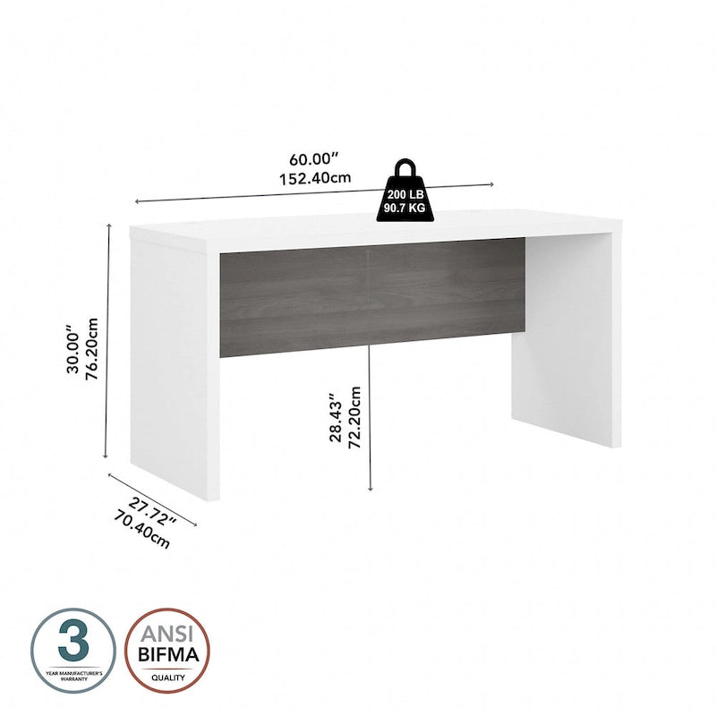 60-Inch Bow Front Office Desk with Thermally Fused Laminate Surface, Pure White