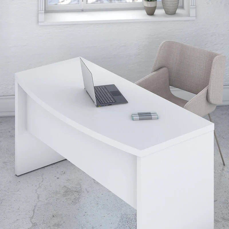 60-Inch Bow Front Office Desk with Thermally Fused Laminate Surface, Pure White