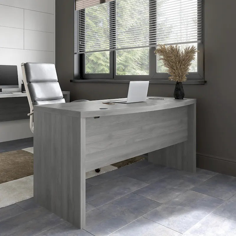 60-Inch Bow Front Office Desk with Thermally Fused Laminate Surface, Pure White
