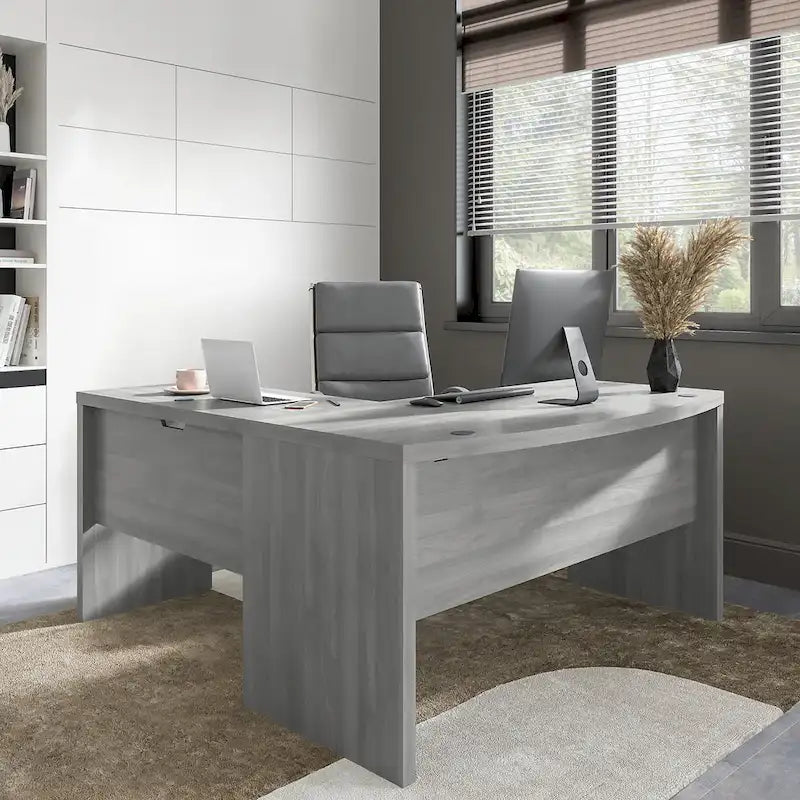 60-Inch Bow Front Office Desk with Thermally Fused Laminate Surface, Pure White