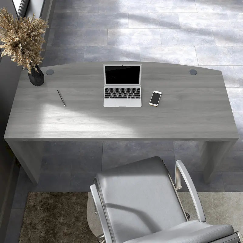 60-Inch Bow Front Office Desk with Thermally Fused Laminate Surface, Pure White