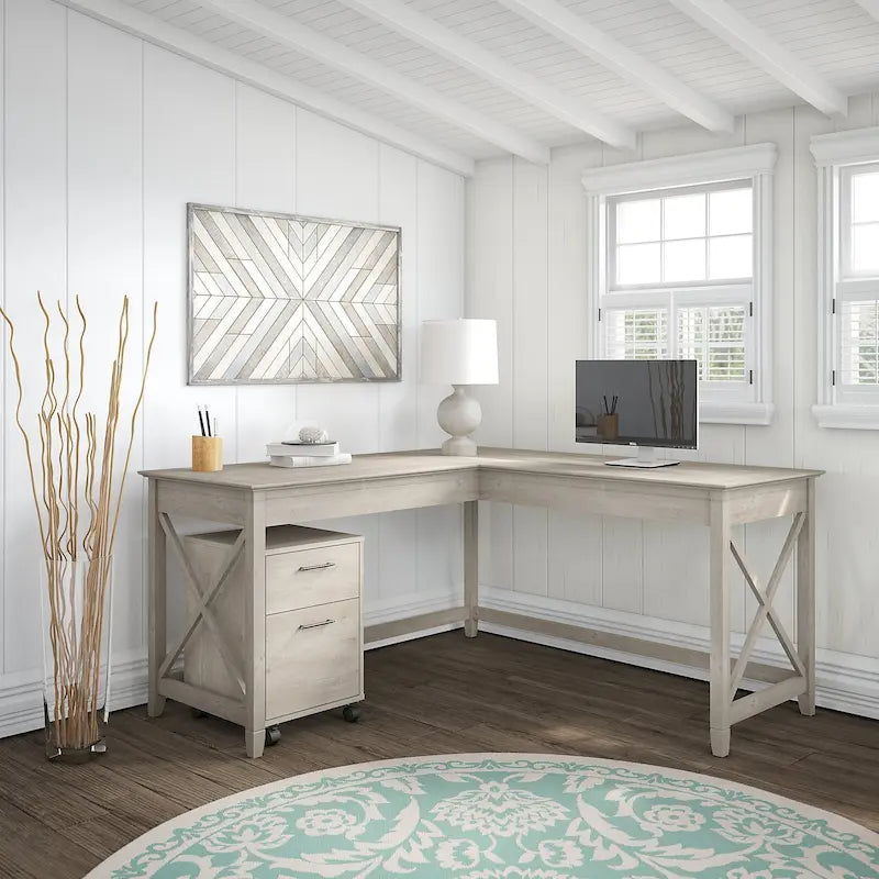 60W L-Shaped Corner Desk with X-Frame Design, Multi-Color Options