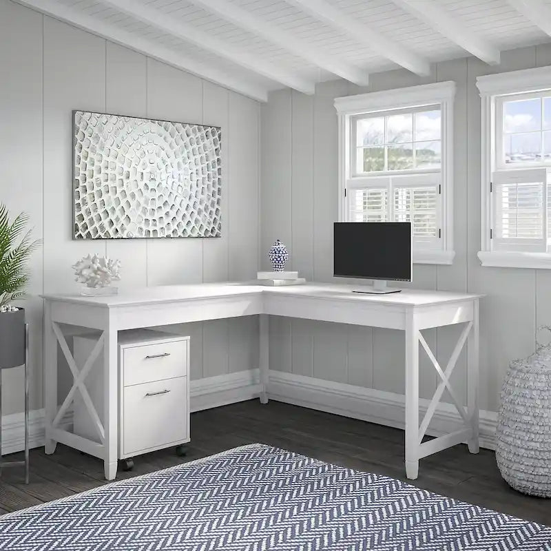 60W L-Shaped Corner Desk with X-Frame Design, Multi-Color Options