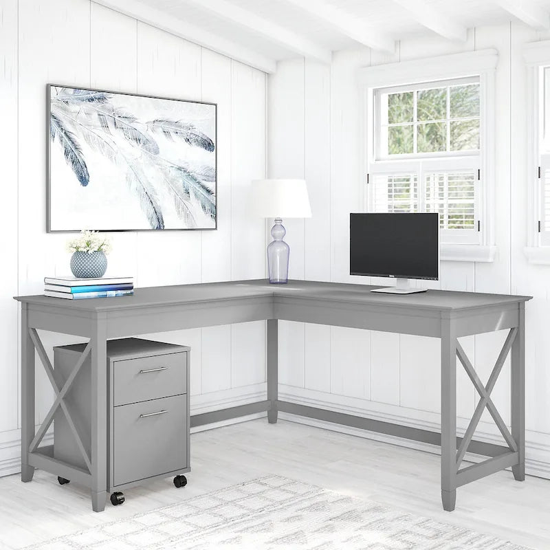60W L-Shaped Corner Desk with X-Frame Design, Multi-Color Options