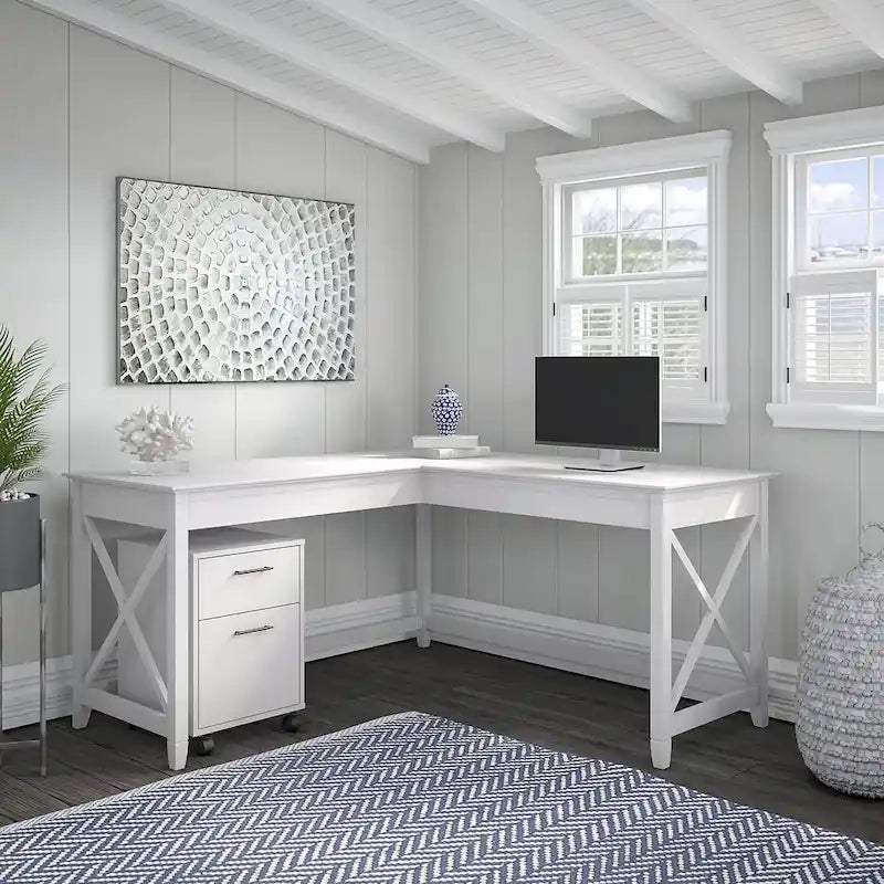 60W L-Shaped Corner Desk with X-Frame Design, Multi-Color Options