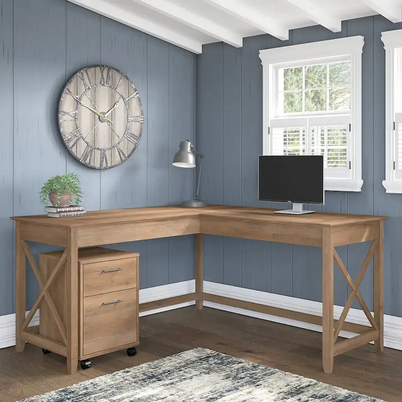 60W L-Shaped Corner Desk with X-Frame Design, Multi-Color Options