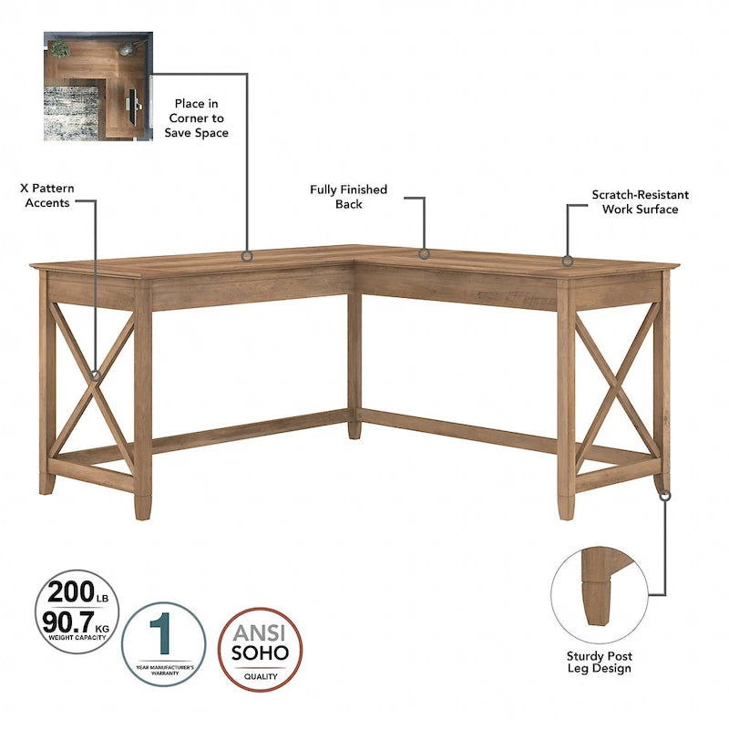 60W L-Shaped Corner Desk with X-Frame Design, Multi-Color Options