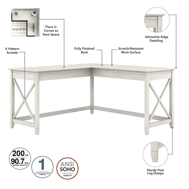 60W L-Shaped Corner Desk with X-Frame Design, Multi-Color Options