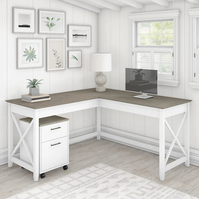 60W L-Shaped Corner Desk with X-Frame Design, Multi-Color Options