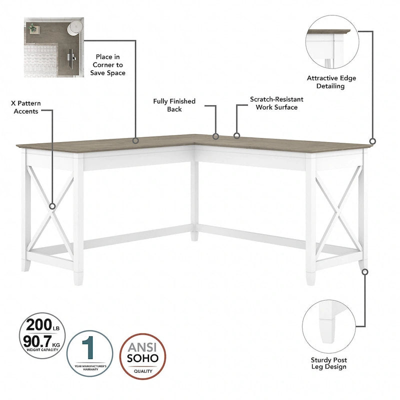 60W L-Shaped Corner Desk with X-Frame Design, Multi-Color Options