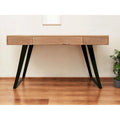 Natural Brown Mango Wood Writing Desk with Black Metal Legs Three Drawers