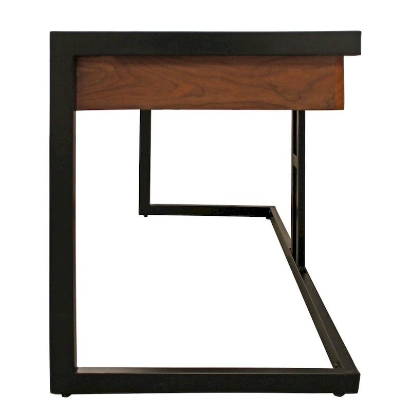 Natural Brown Mango Wood Writing Desk with Black Metal Legs Three Drawers