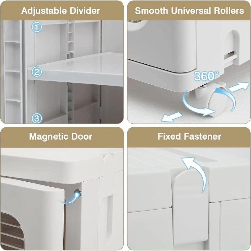 4-Tier Plastic Tall Narrow Storage Cabinet with Movable Wheels, Slim Bathroom Organizers and Storage for Small Space