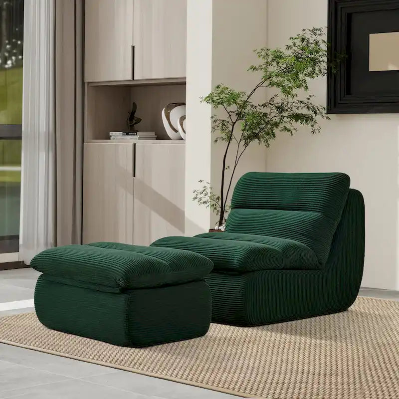 Corduroy Upholstered Accent Chair with High Density Foam Seat Green Beige