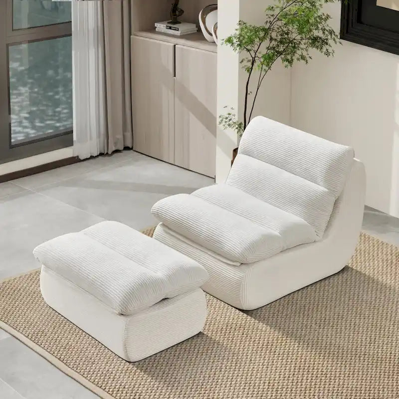 Corduroy Upholstered Accent Chair with High Density Foam Seat Green Beige