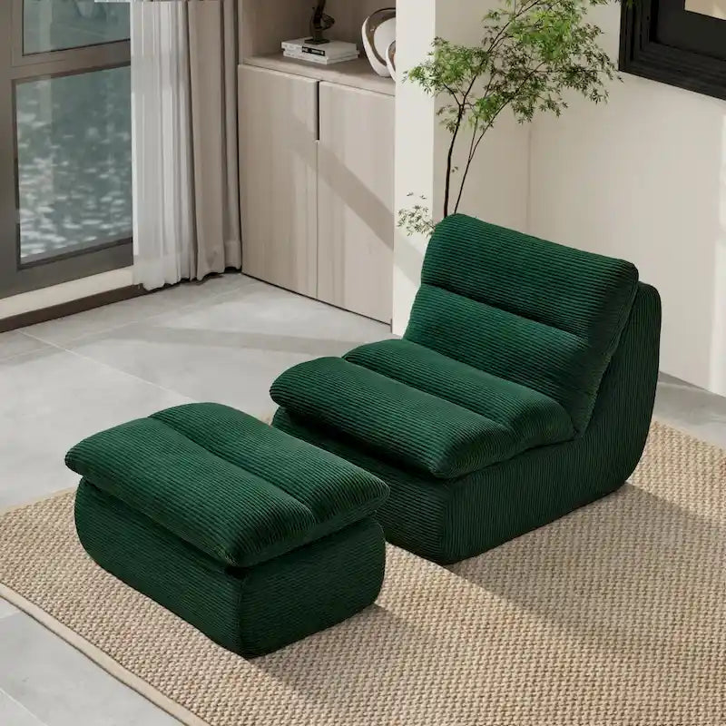 Corduroy Upholstered Accent Chair with High Density Foam Seat Green Beige