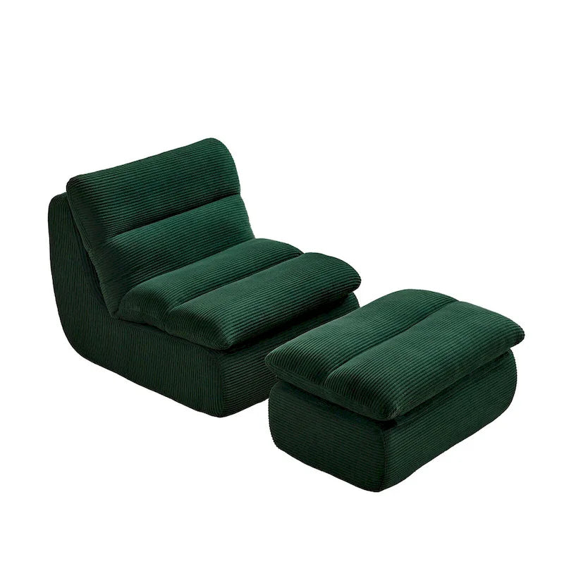 Corduroy Upholstered Accent Chair with High Density Foam Seat Green Beige