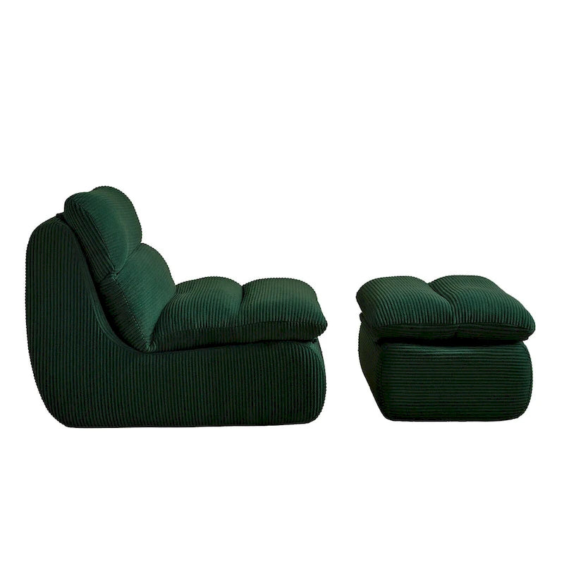 Corduroy Upholstered Accent Chair with High Density Foam Seat Green Beige