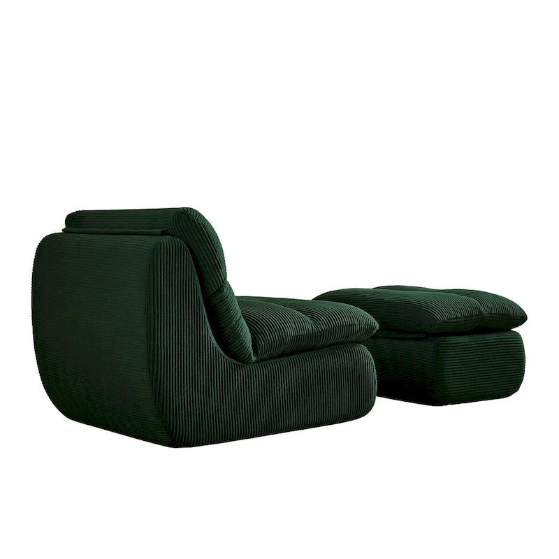 Corduroy Upholstered Accent Chair with High Density Foam Seat Green Beige