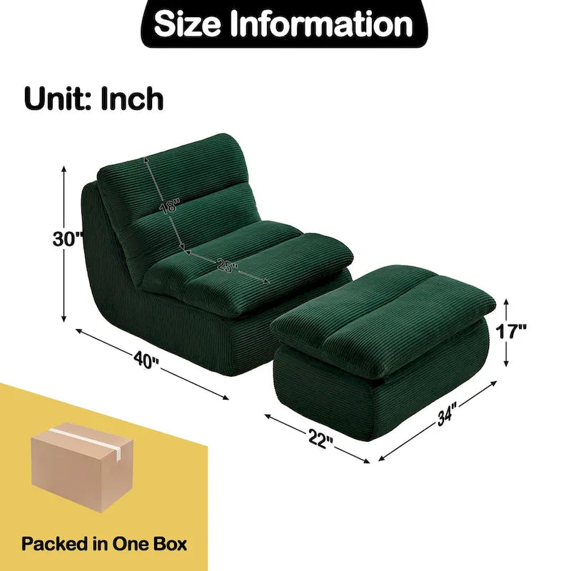Corduroy Upholstered Accent Chair with High Density Foam Seat Green Beige