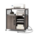 Mobile File Cabinet with Charging Station Locking Door Grey Brown