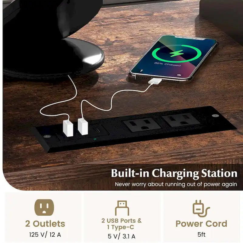 Mobile File Cabinet with Charging Station Locking Door Grey Brown