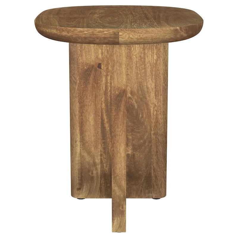 Brown Mango Wood Round Top Side End Table with L-Shaped Base