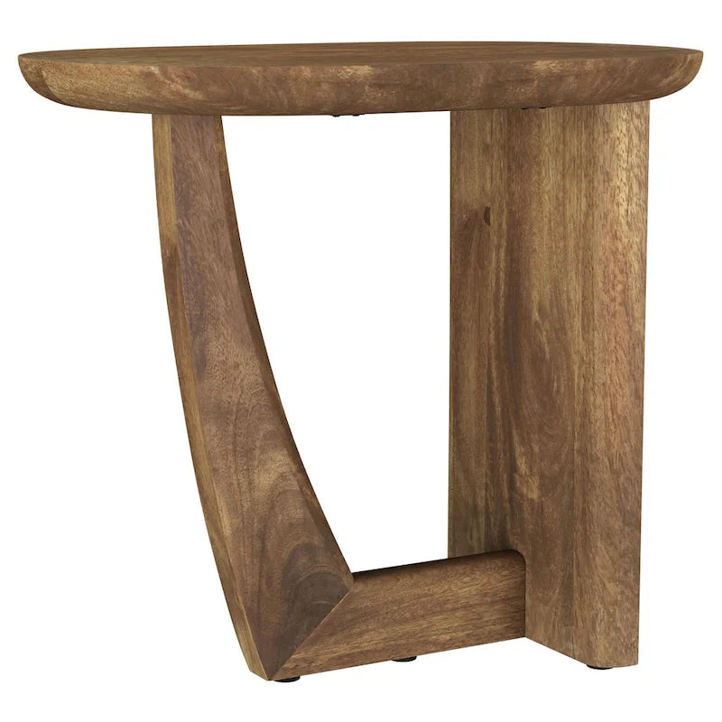 Brown Mango Wood Round Top Side End Table with L-Shaped Base