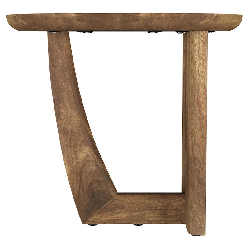 Brown Mango Wood Round Top Side End Table with L-Shaped Base