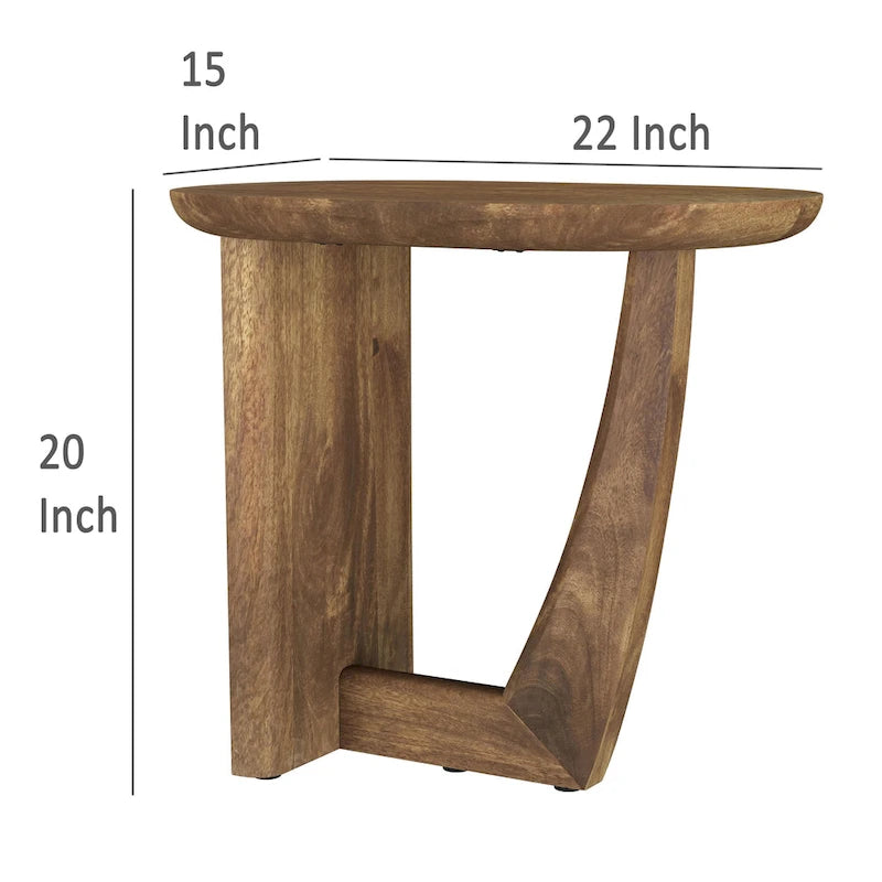 Brown Mango Wood Round Top Side End Table with L-Shaped Base